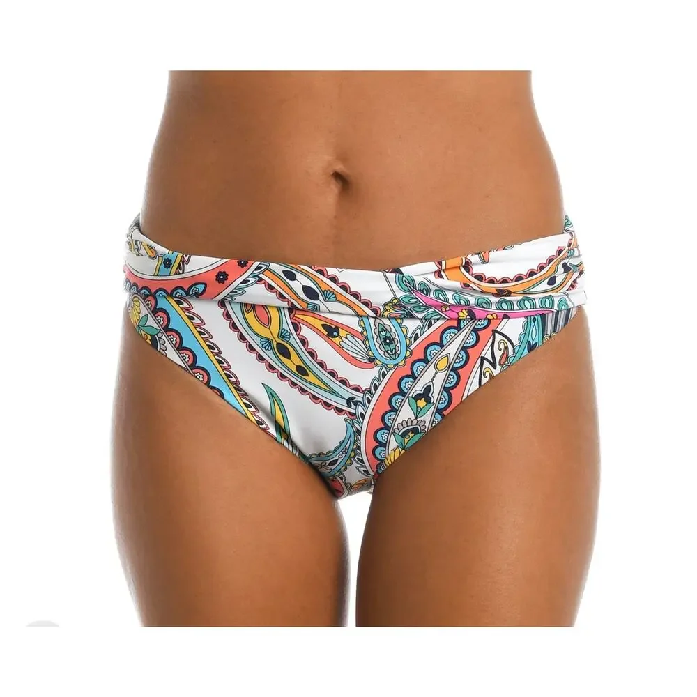 La Blanca White Paisley Print Bikini Bottom with Multicolor Accents